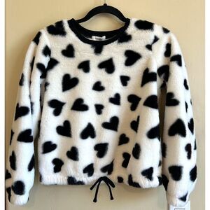 NEW! Speechless Girls Black & White Hearts Printed Fuzzy Sweater NWT Size XL